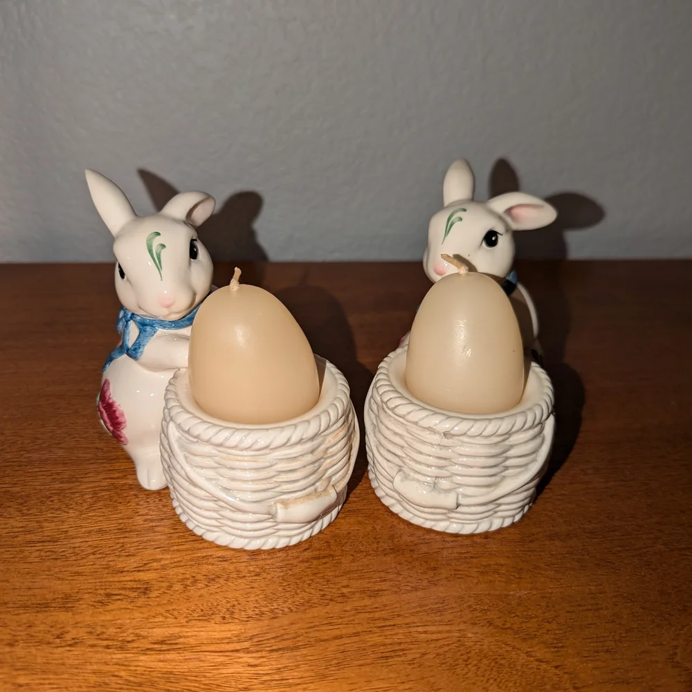 Lenox Poppies on Blue Bunny Rabbit Votive Candle Holder Figurines